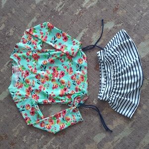 Ruffle Butts Girls Swimsuit Size 7 - 2 Piece Long Sleeve Rash Guard & Bottoms